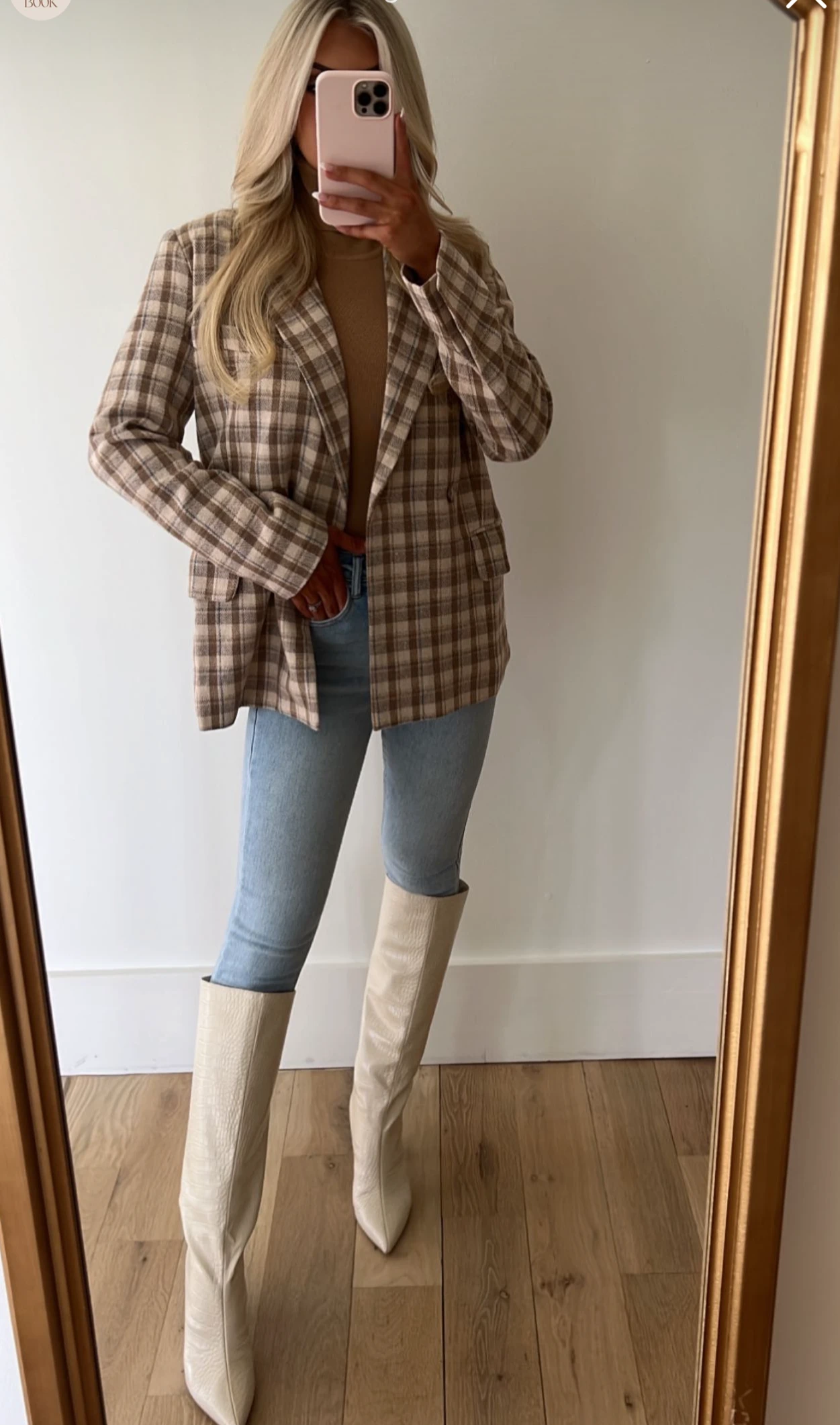 Cozy Plaid Blazer- Taupe - Image 8